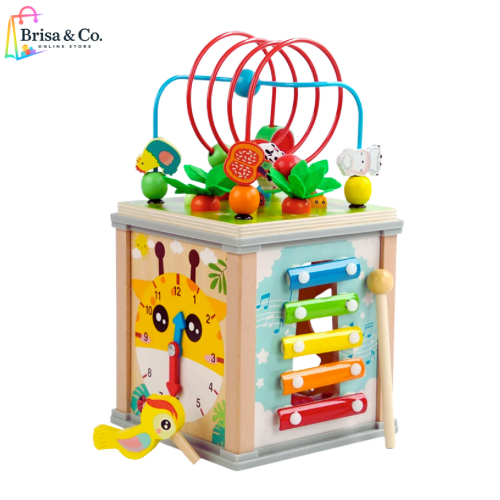 7-Montessori 7-in-1 Explorer Activity Cube – Wooden Sensory & Learning Center