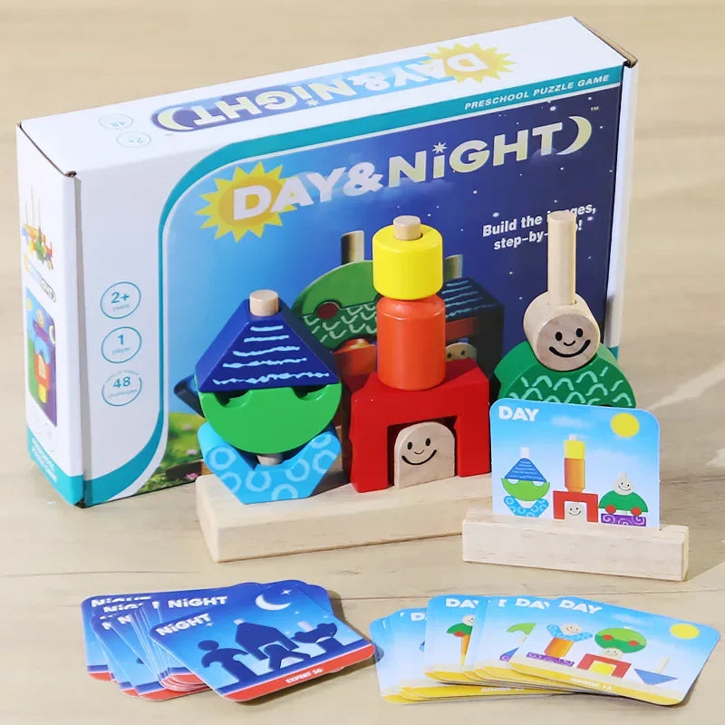 6-Day & Night Creative Montessori Set – Wooden Logic & Pattern Toy ☀️ 🌙
