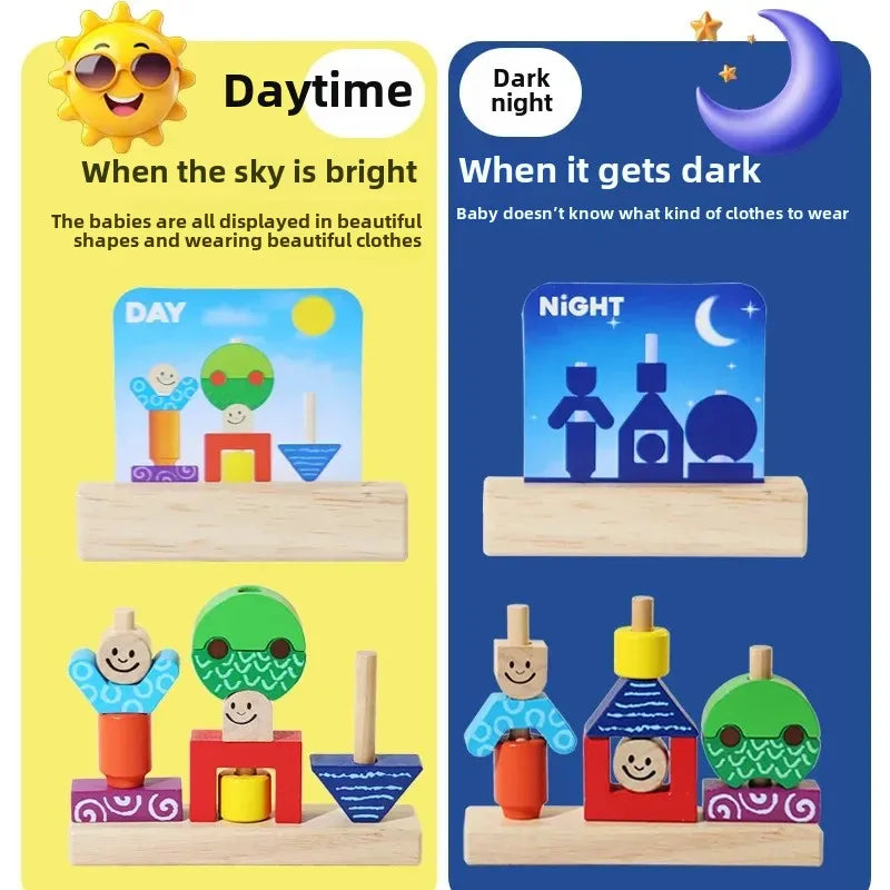 6-Day & Night Creative Montessori Set – Wooden Logic & Pattern Toy ☀️ 🌙