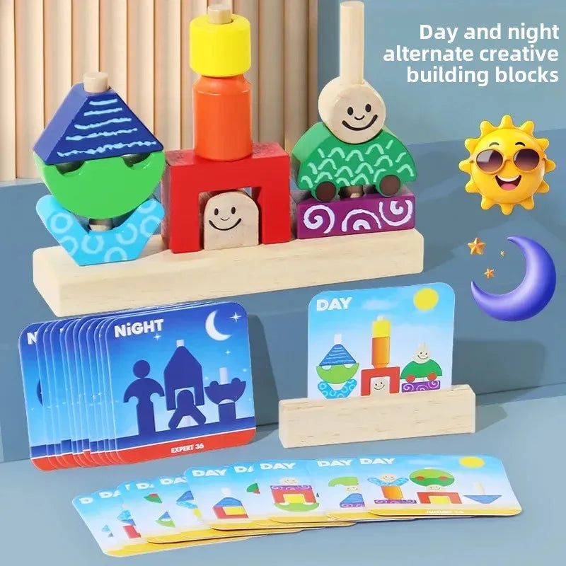 6-Day & Night Creative Montessori Set – Wooden Logic & Pattern Toy ☀️ 🌙